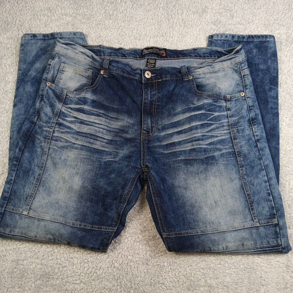 Bleecker & Mercer‎ Y2K Blue Stoned Washed Motto Size 42x34 Mens Motorcycle Jeans